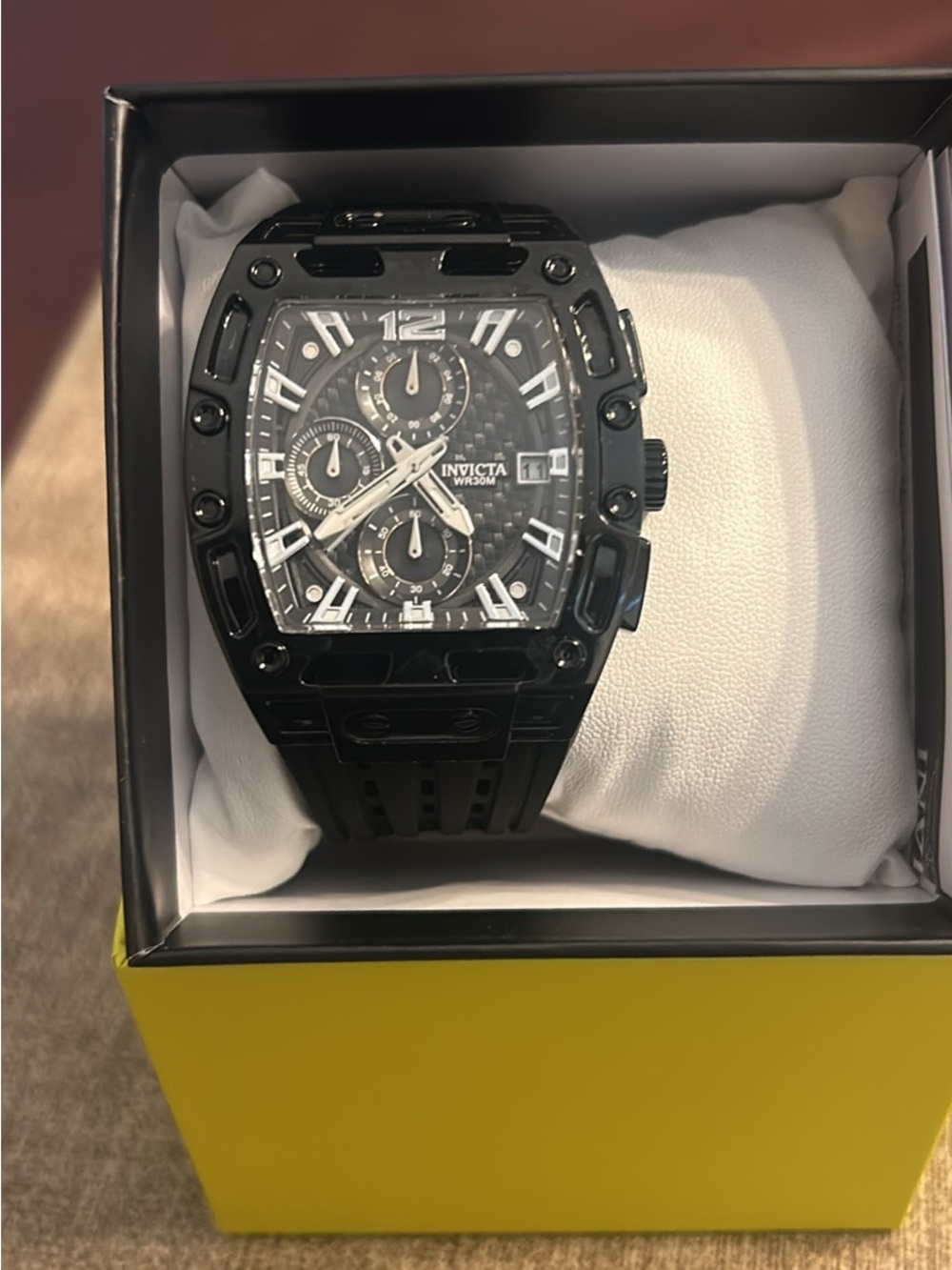 Invicta Black Tonneau Sport Chronograph Watch with White Accents(BRAND NEW)